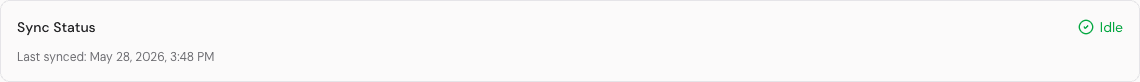 Knowledge base sync status card showing an Idle status badge and the last synced timestamp